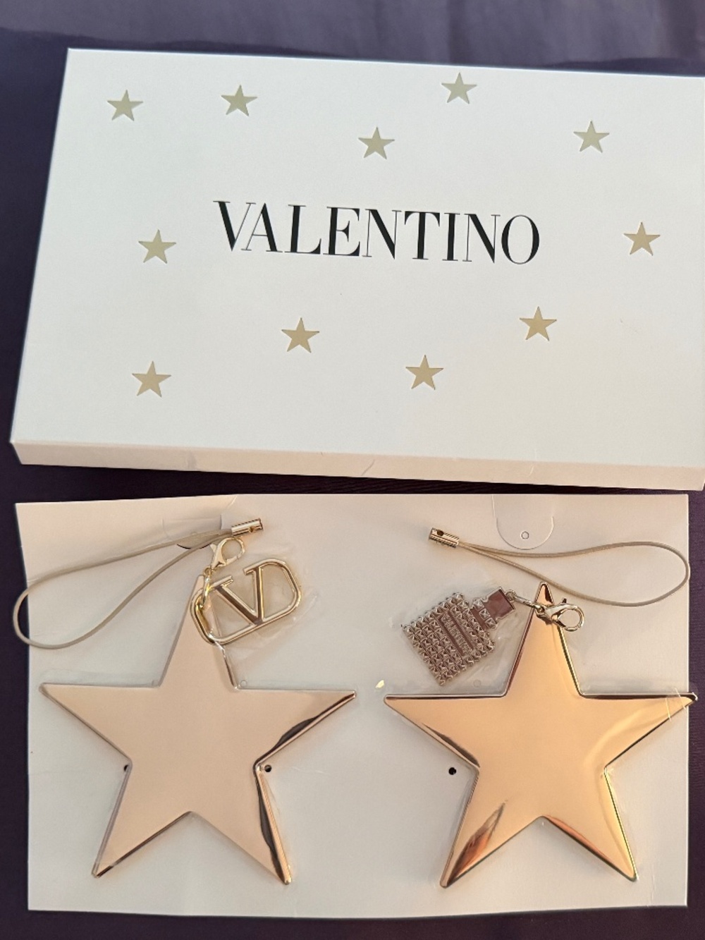 Authentic Valentino Beauty Limited Edition Gold Star Bag Charm & Keychain Set